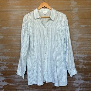 J. Jill Love Linen 100% Linen Stripe Button Down Preppy Boho Summer Womens L